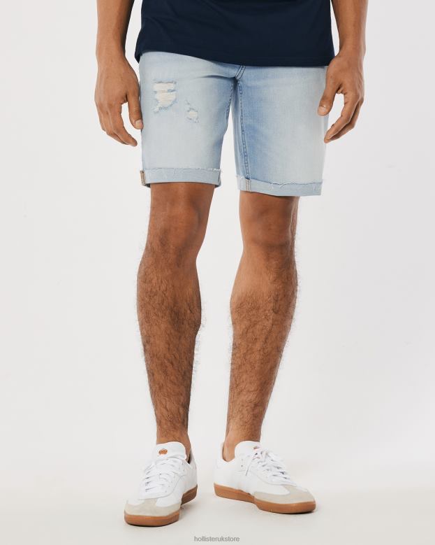 Bottoms Hollister Men Ripped Light Wash Athletic Skinny Denim Shorts 9\\ 488201295 Ripped Light Wash